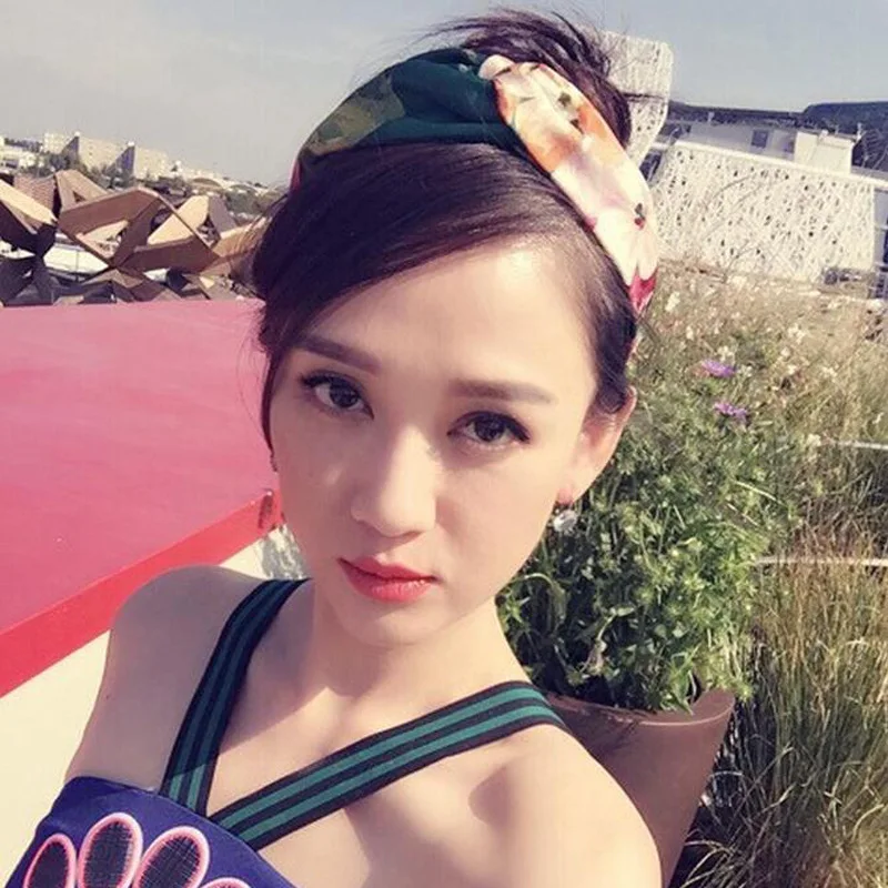 

2016 Spring And Summer New Style Joe Chen Celebrity Style Hair Band Geranium Printed Real Silk Elastic Headband Hair Accessories