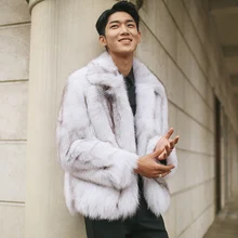 Пальто из натурального меха, Мужская короткая зимняя куртка, мужские пальто из натурального меха лисы, модная теплая Роскошная куртка из меха лисы, меховая 12-001 KJ3330