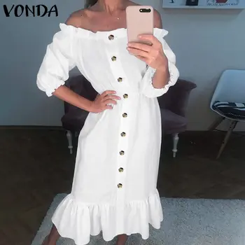 

VONDA Party Dress Women Summer Sundress Off the Shoulder Vestidos 2020 Female Butterfly Sleeve Bohemian Long Dress Plus Size