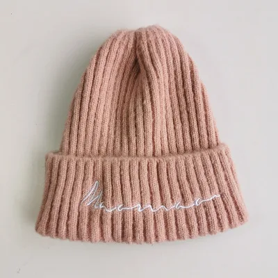 Зимние теплые вязаные шапки Skullies, Детские однотонные шапки для мальчиков и девочек, удобная детская шапка с ушками, Мягкая Детская кепка - Цвет: Pink