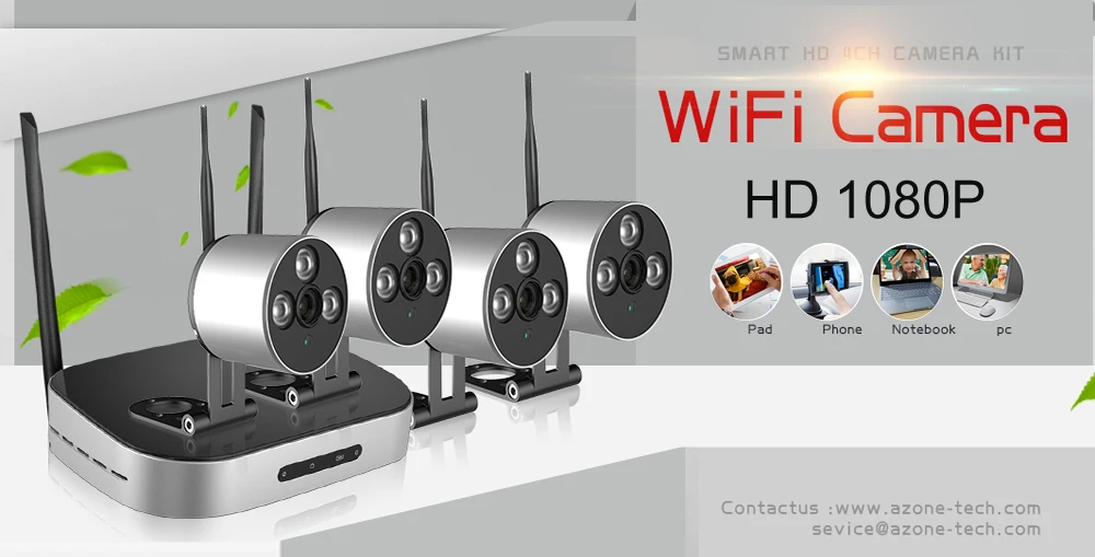 A-ZONE 1080P HD Wifi камера безопасности Система 4CH 2.0MP NVR аудио беспроводная домашняя/уличная камера видеонаблюдения Видео ip-камера комплект