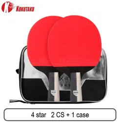 KOKUTAKU Professional Carbon Ping Pong Paddle Set with Premium Rubber and Carry Bag (4star 2 CS)