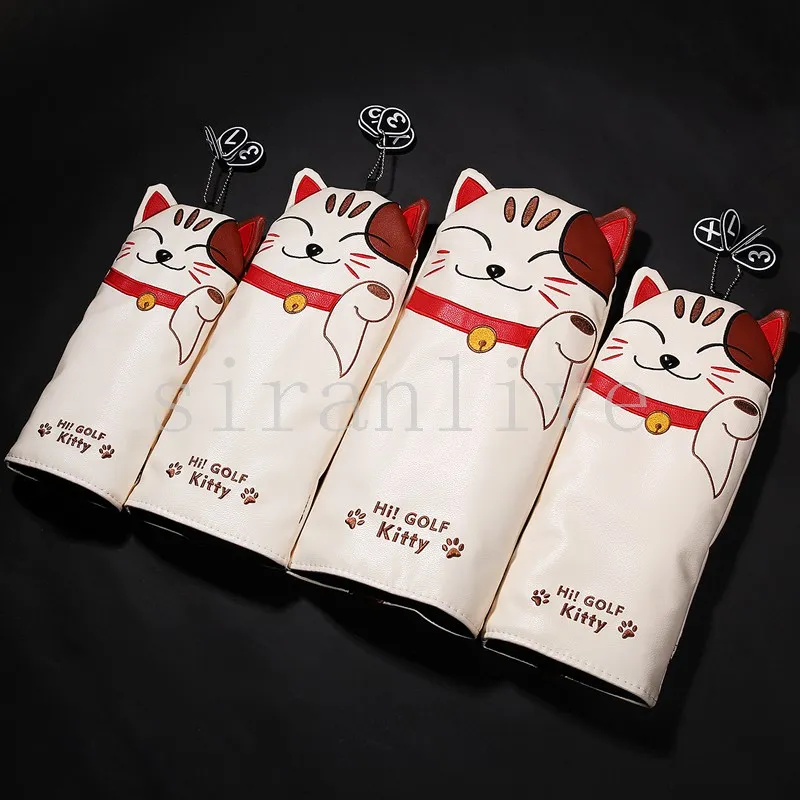 돈 고양이 PU 가죽 골프 헤드 커버, 드라이버 FW UT 유틸리티 숫자 태그 포함