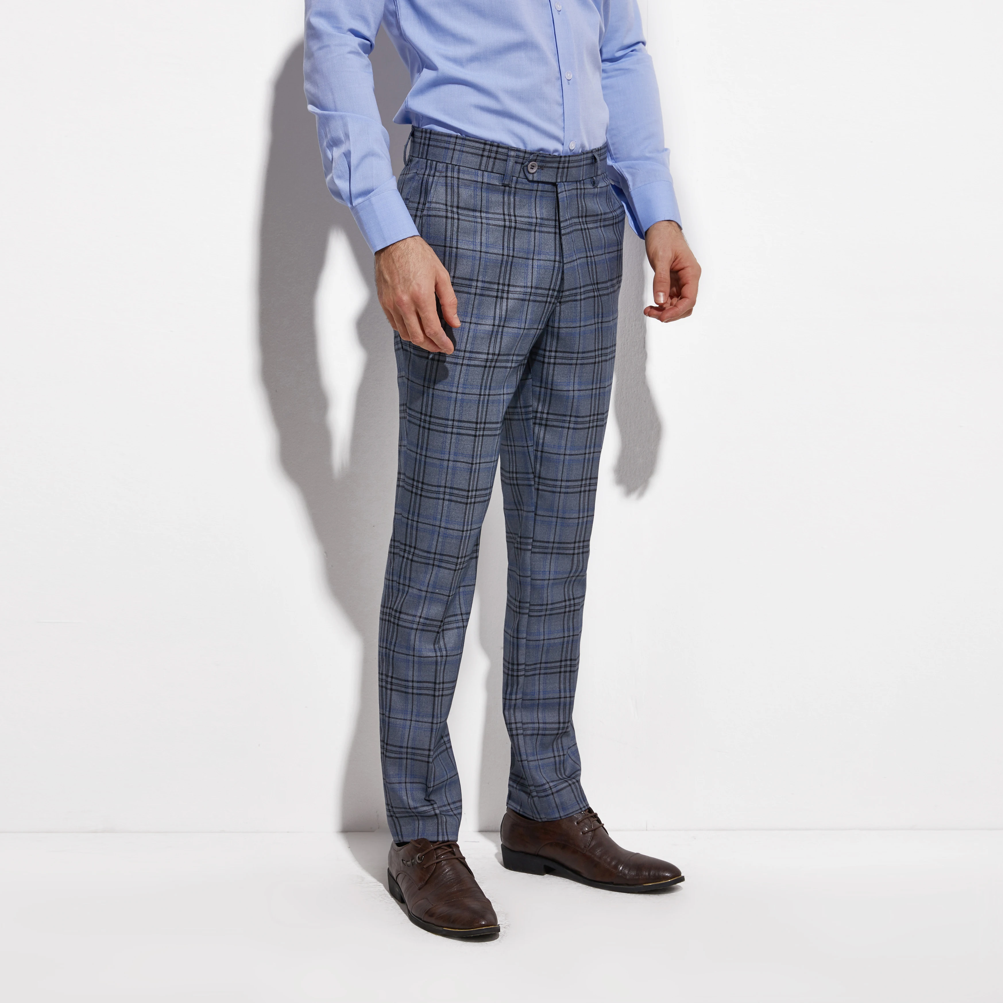 Costume Homme Slim Costumes Sur-mesure Tailor-made Suits Men Fashion Blue Gray Plaid Man Suit Custom Made Glen Plaid Suit Male