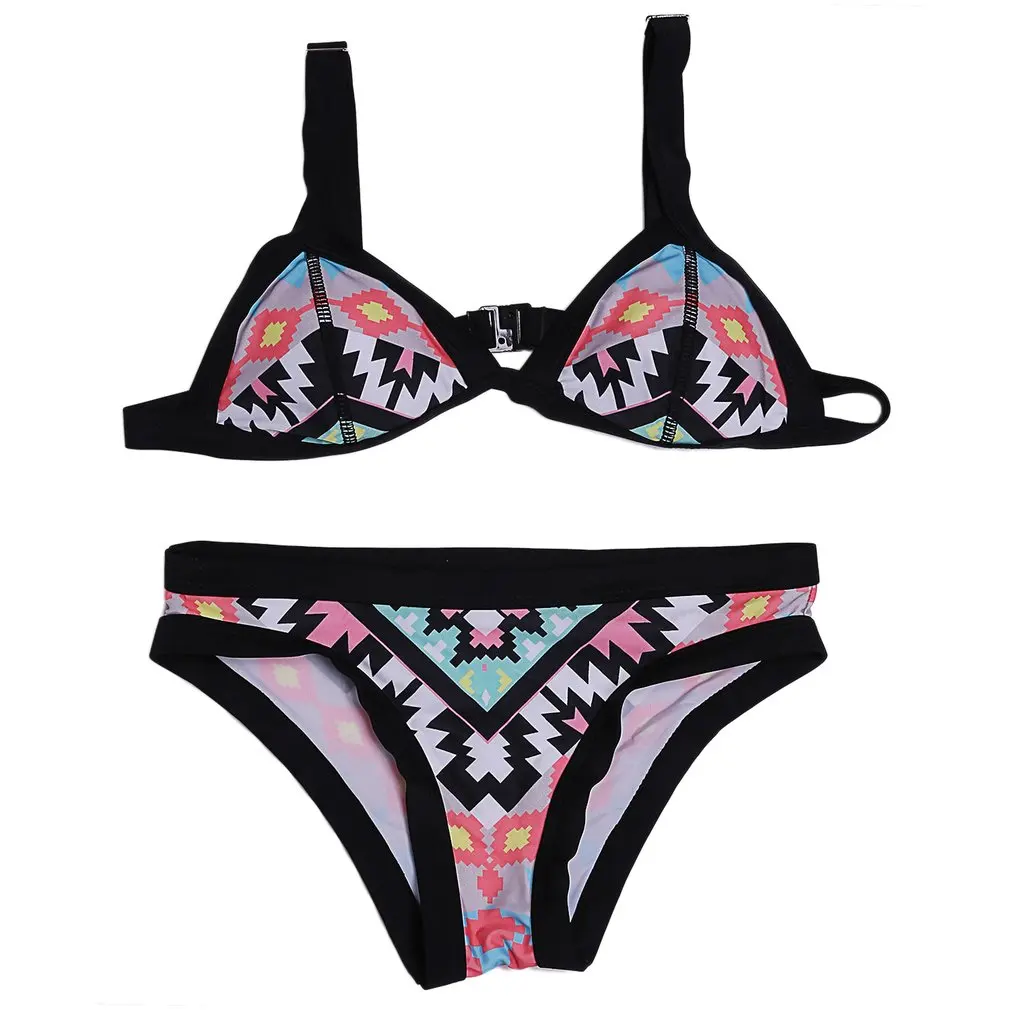 Boho Women Bikini Set New Retro Style Simple Sexy Printing Swimsuit Bikinis Halter Paddeds Swimwear For Summer