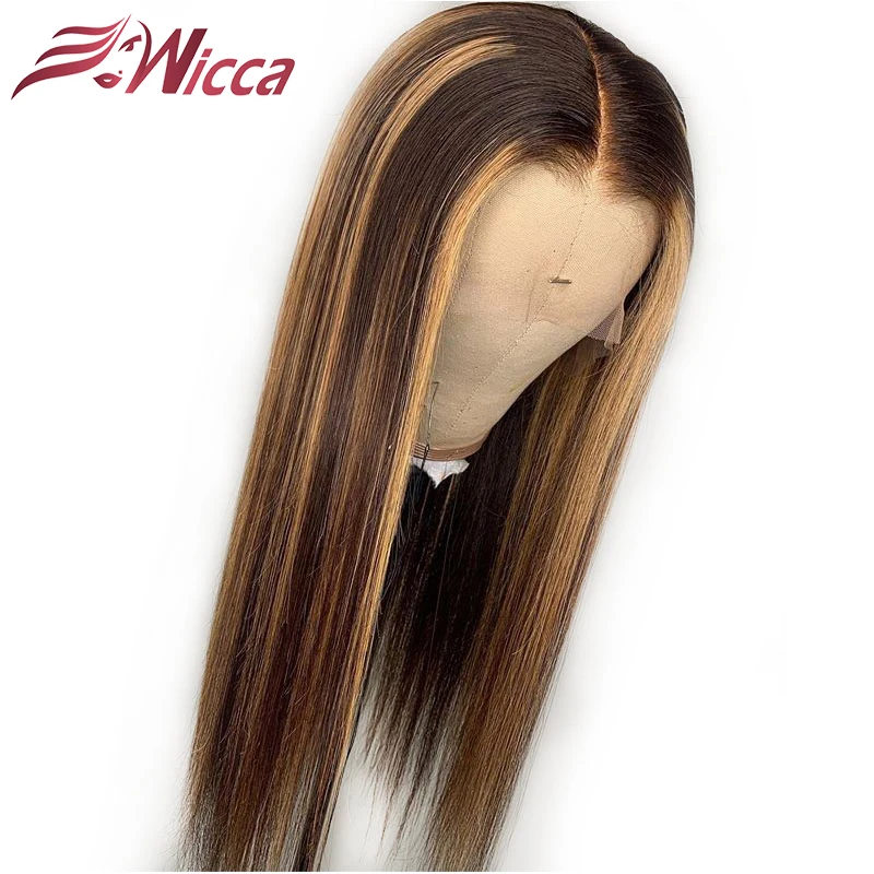 Cena Wicca Highlight 13x6 koronki przodu włosów ludzkich peruki z dziecięcymi włosami 8 26 cali brazylijski Remy włosy bielone węzłów