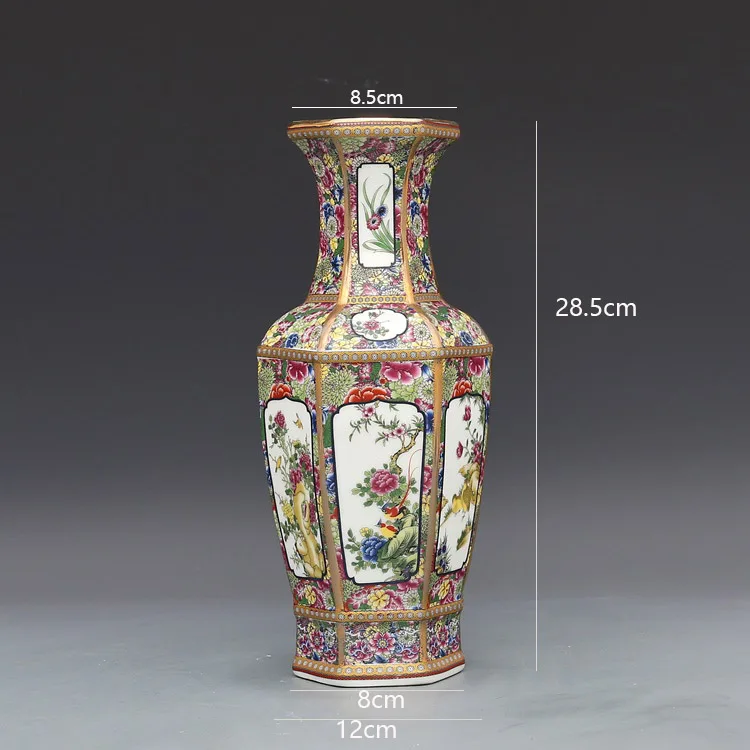 Antique Enamel Vase Porcelain Hexagonal Vase Collection of Ancient Porcelain Made in Qianlong Dynasty 2