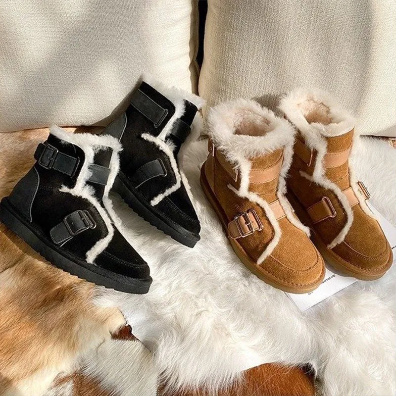 Women Snow Boots Winter New Buckle Padded Short Boots Non-slip Warmth Motorcycle Boots Women's Shoes Platform Boots