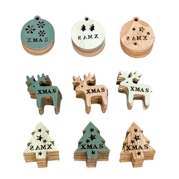 

72 Pcs New Year Christmas Tree Wooden Gadgets Wood Coloured Drawing Hollowing Out Christmas Tree DIY Gadgets Small Wooden Sign