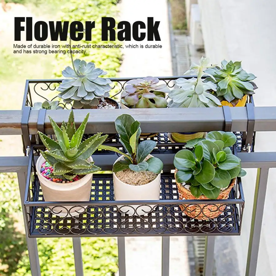 Железный Балконный подвесной цветочный стеллаж для горшков стенд для хранения растений перила полка украшение дома