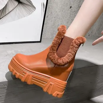 

Platform Boots For Women 2020 Winter Fashion Ankle Boots Ulzzang Chunky Furry 9cm Height Increasing Woman Wedge Shoes