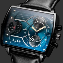 6,11 мужские часы DUANTAI с кожаным ремешком, квадратные Кварцевые водонепроницаемые мужские часы из натуральной кожи, синие повседневные часы Reloj Hombre