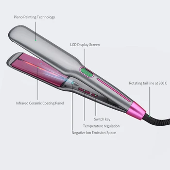 

LCD wide board 1.75 inch infrared hair straightener straight round dual-purpose hair curler negative ion electric straightening