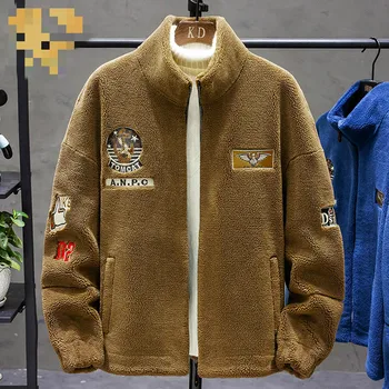 

5 Colors Lamb Wool Jacket Men Letter Embroidery Jackets Coat Fleece Spring Autumn 2020 Stand Collar Jacket Streetwear Clothes