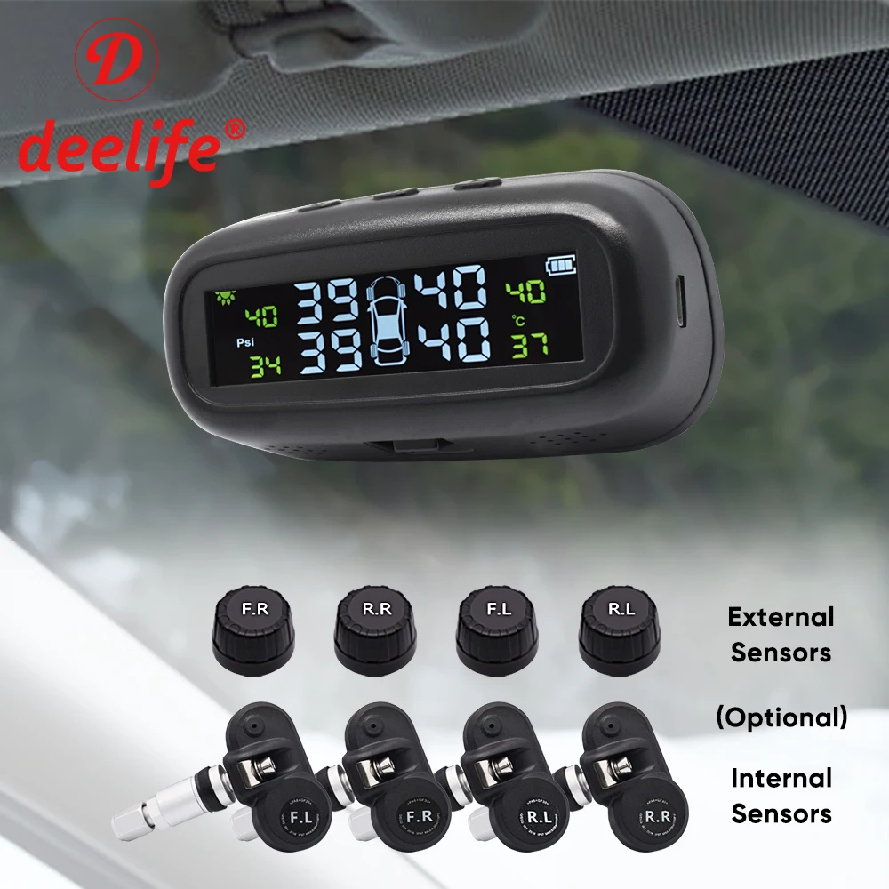 Deelife TPMS солнечный датчик давления в шинах Система мониторинга шины Внешний