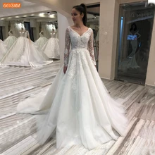 Splendida Abiti Da Sposa Bianco Lungo Maniche di Pizzo Up Appliqued In Rilievo Dell'abito di Sfera Abito Da Sposa Custom Made 2020 Vestido De Noiva