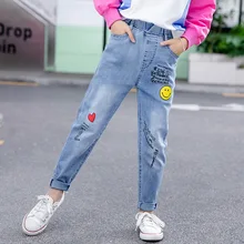 Джинсы для девочек; Новинка года; стильная осенняя одежда для больших мальчиков; Детские повседневные брюки в западном стиле; тонкие летние брюки для маленьких девочек