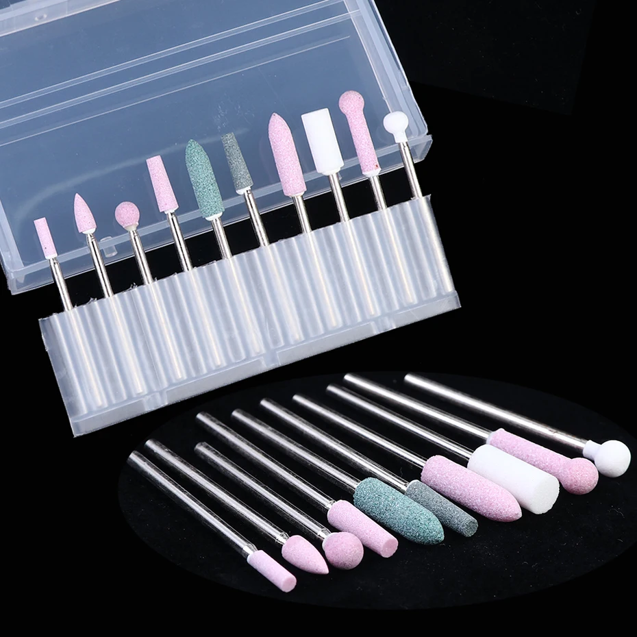 10 шт Керамические фрезы для ногтей, набор для кутикулы маникюра педикюра, инструменты для снятия геля и лака для электрической дрели LYMS01-10