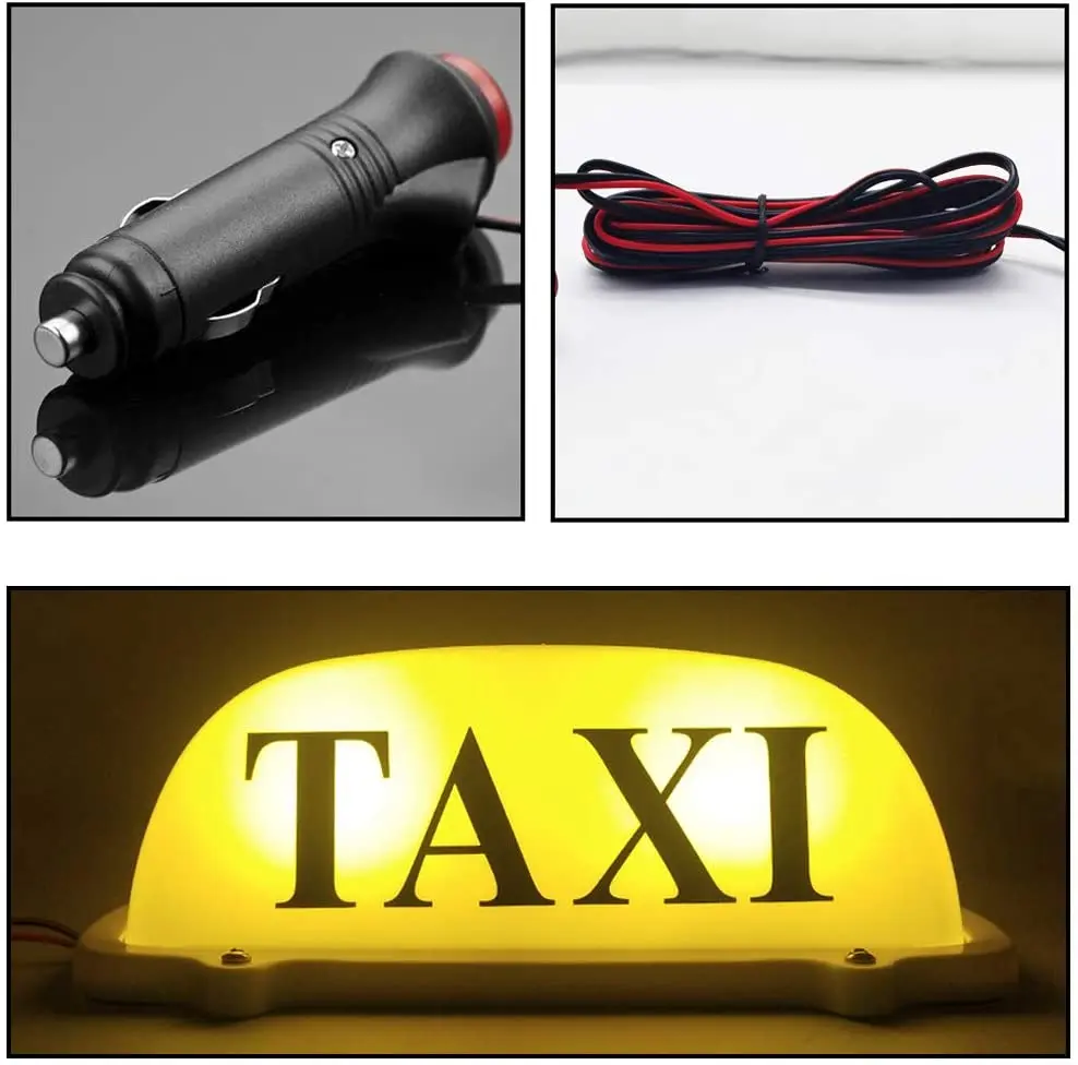 Small Waterproof Yellow Taxi Top Light w/ Magnetic Base & 10Ft 12V Power Cable