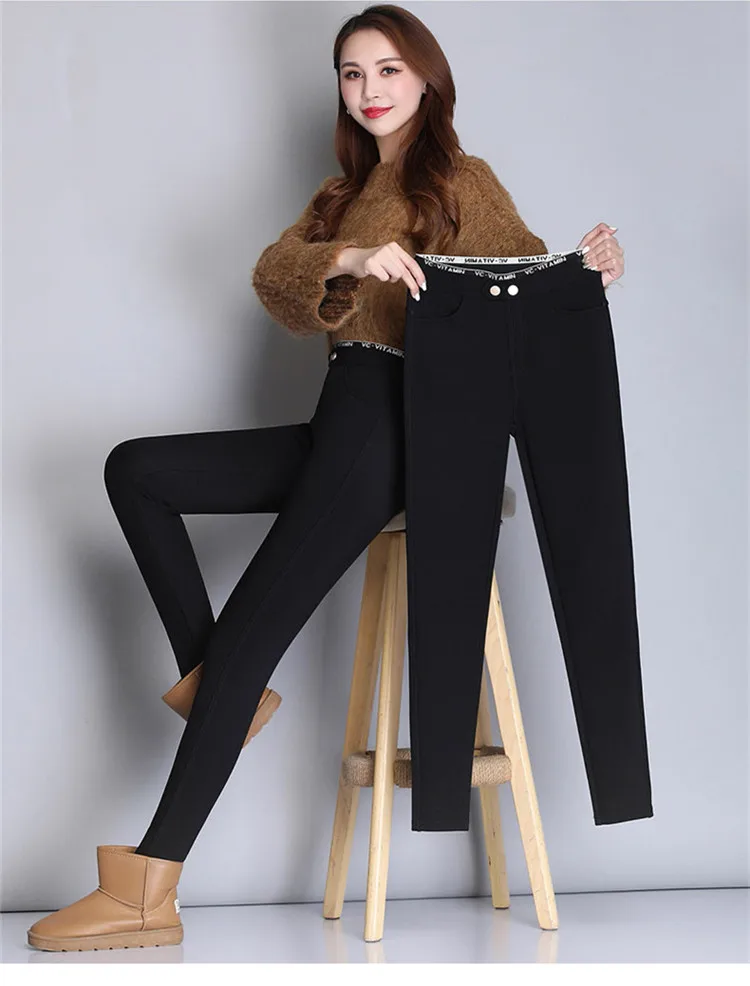 VC Moisturizing Pants Women Warm Magic Pants Soft High Stretch Thick Pencil Pants Winter Skinny Casual Trousers Female P9496