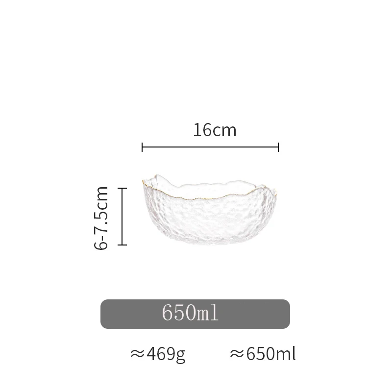 650ml transparent Европейская прозрачная стеклянная чаша с золотым краем, бытовая большая посуда, фруктовые десертные салатники, миски для еды, стеклянная чаша, кухонные столовые приборы - Цвет: 650ml transparent