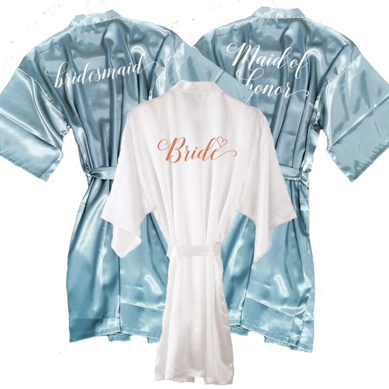 New celadon bride satin robe women dusty green sleepwear bridal wedding