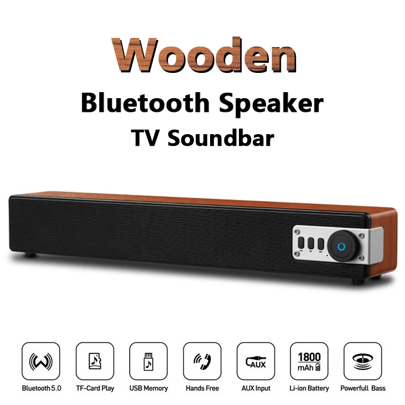 Деревянный портативный беспроводной динамик Bluetooth 3D стерео сабвуфер музыкальный