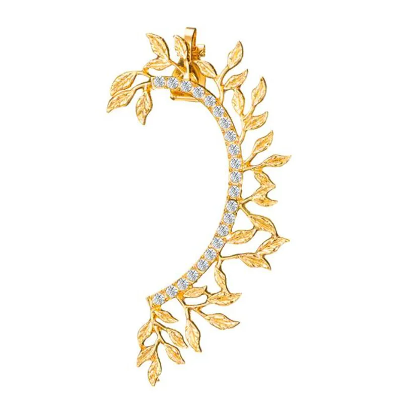 L-gold Подвески с кристаллами, длинные серьги-манжеты для женщин, женские серьги-гвоздики золотого и серебряного цвета, листья, бабочки, серьги-манжеты, вечерние ювелирные изделия для клуба - Окраска металла: L-gold
