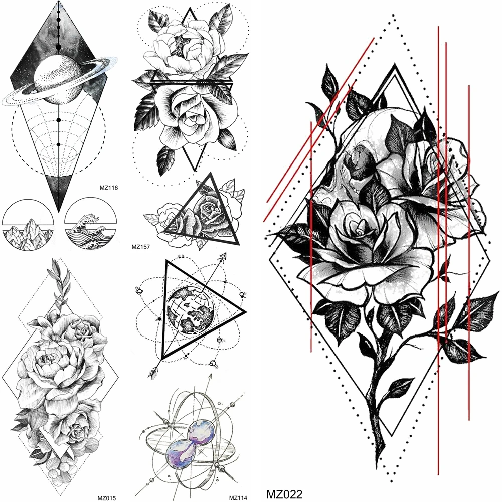 

Geometric Flower Temporary Tattoos Sticker Fake Planets Minimalist Tattoo For Women Men Body Art Tattoos Waterproof Black Tatoo