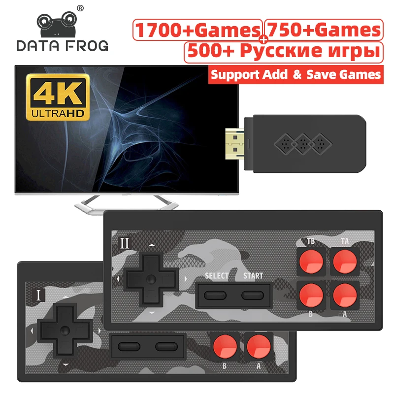 Data Frog Mini 4K Video Game Console Dual Players and Retro Build in 1700+ NES Games Wireless Controller HD/AV Output Prefix
