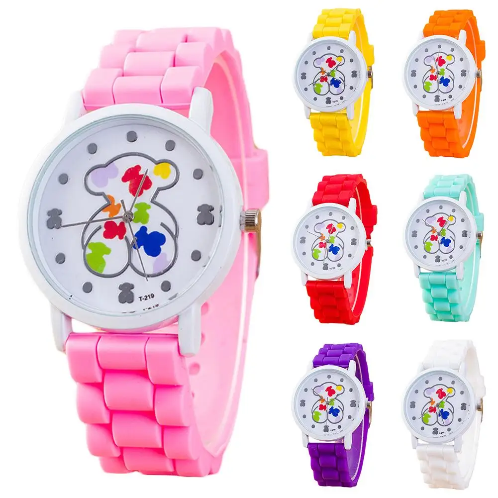 

2019 New Sale Seven Color Cute Cartoon Pattern 30 Meters Waterproof Bear Silicone Strap Quartz Wrist Watch Children Gift Hot vin