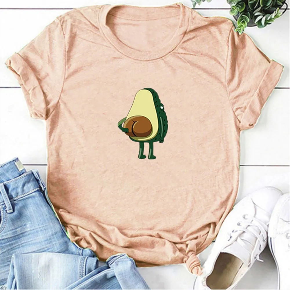 Women Graphic T shirts  Fashion T-shirts 2020 Polyester  Funny Print Avocado frog Tees Short Sleeve Tshirts Girls Gift Tops