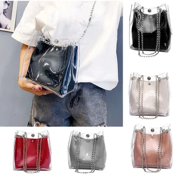 

Transparent Bucket Bag Women Clear PVC Big Shoulder Bag Female Chain Crossbody Messenger Bags 2019 Design Luxury Handbag#H20