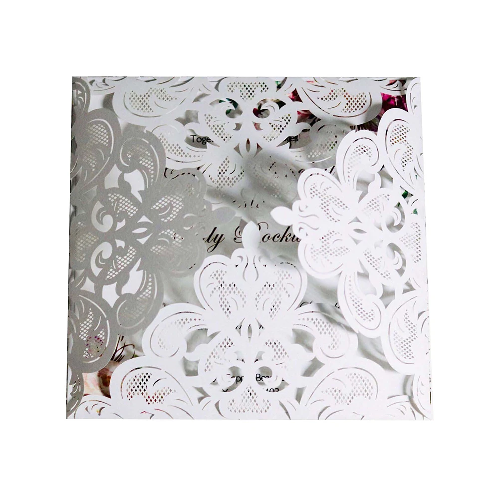  10pcs Elegant European Lace Wedding Invitations Card Square Laser Cut Flower Customize Greeting Car - 4.00026E+12