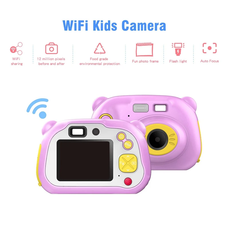 ABKT-Wi-Fi детский Камера, 2-дюймовый HD цифровой двойной Камера, Авто фокус и с сигнальным светом, для мальчиков и девочек, HD видео Камера творческие подарки