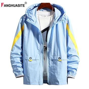 

Men's Summer Jacket New Lightweight Breathable Splicing Letter Print UV Protection Hooded Fashion Sun Protection Clothing F918