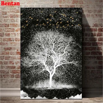 

100% Square round resin 5d Diamond Painting Black White Tree DIY Diamond Embroidery Mosaic diamond art 3d Picture pastes