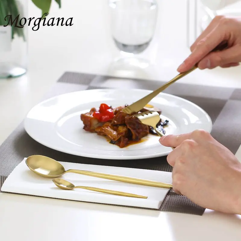 Morgiana Gold Steak Fruit Cutlery Set Wedding Tableware Stainless Steel Dinner Dining Dinnerware Set Fork Spoon Knife