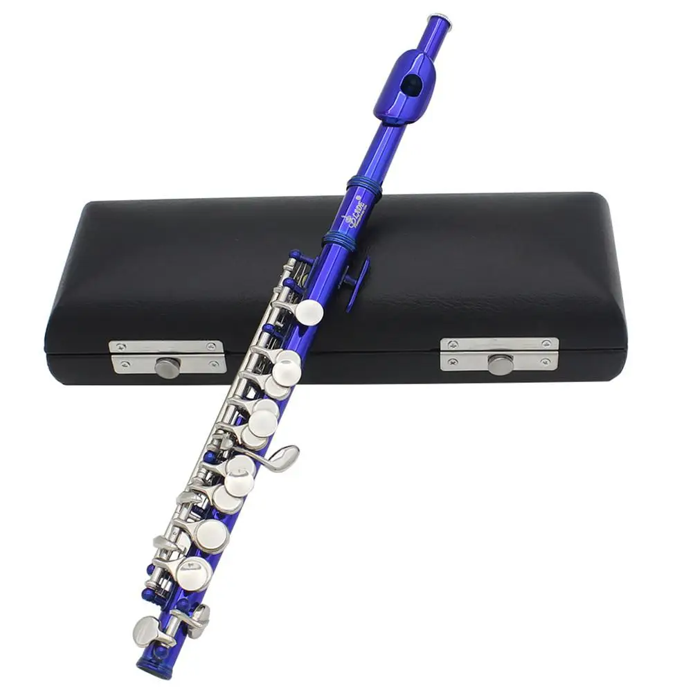 Деликатная пикколо короткая Флейта покрытием 16 звуковых отверстий C Ключ Мельхиор с кожаной коробке+ Ткань для очистки+ отвертка инструмент - Цвет: blue