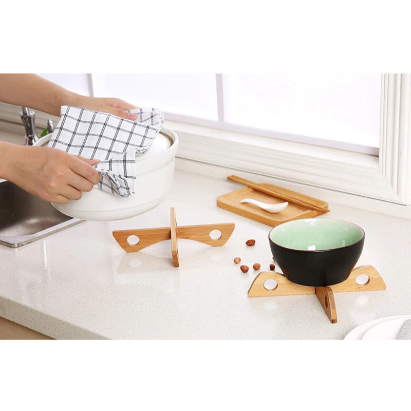 1 Pc Bamboo Cross Pot Bottom Stand Trivet Pot Rack Heat Insulation Anti Scald Cup Dish Holder Draining Rack