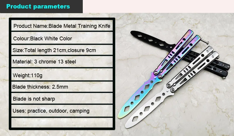 Металлический тренировочный нож из нержавеющей стали с бабочкой, тренировочный нож