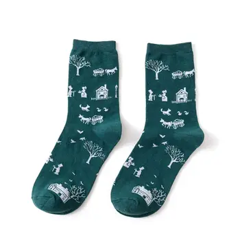 

New Fashion Unisex Cotton Socks Creative Christmas Cartoon Japanese Trees House Fashion Trend Personality Short Socks 85WB