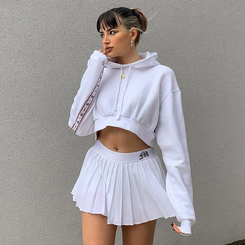 HEYounGIRL Casual White Mini Pleated Skirts Shorts Letter Print High Waisted Short Skirt Korean Preppy Style Summer Dance 2021