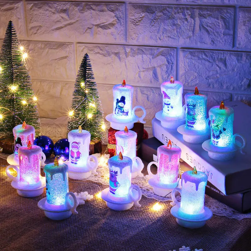 1 шт. случайный цвет светодиодные свечи Цвет Изменение мерцающий свет блестящее украшение Санта Клаус ночник Рождественский Декор