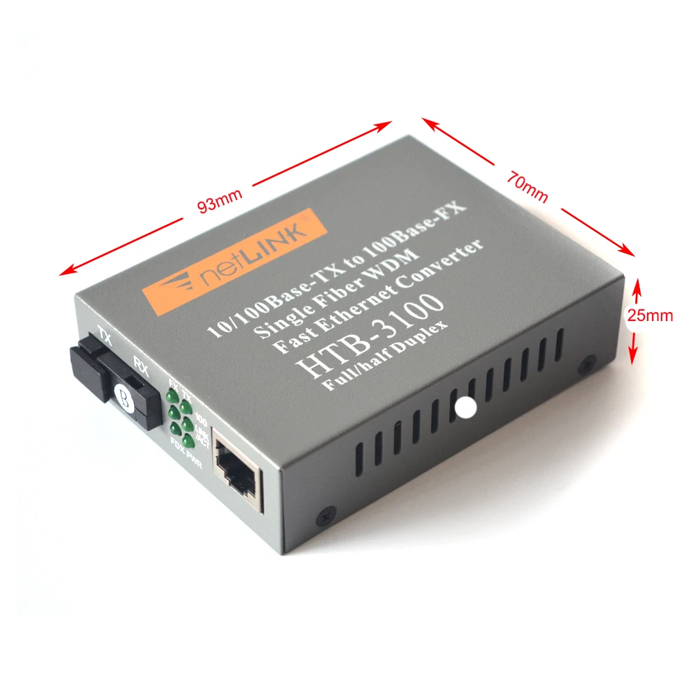 100 Мбит/с двунаправленный одномодовый SC Fiber Fast Ethernet медиаконвертеры-пара 10/100Base-TX к 100Base-FX до 20 км