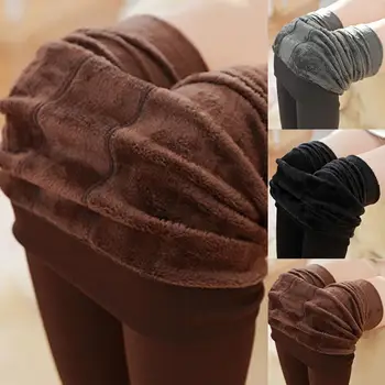 

Winter Women Thicken Warm Solid Color High Waist Elastic Fleece Leggings Pants Fashion Slim Women Leggings Faux Pencil Pants