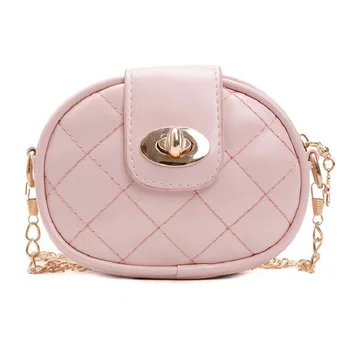 

PU leather Embroidered grid lines children school bags kids small phone pouches cross-body messenger money bags for baby girls