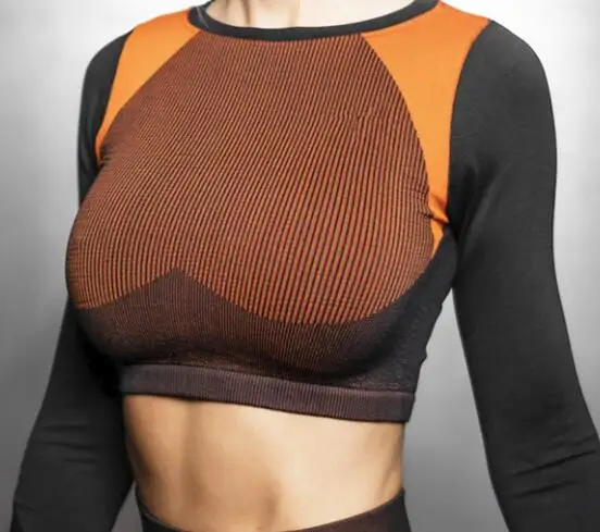 Зимний женский комплект 2 шт., комплект для йоги, фитнес леггинсы, спортивный укороченный топ, рубашки, бесшовная одежда для тренировок, Femme, костюм для бега, спортивный костюм - Цвет: CB601 orange top