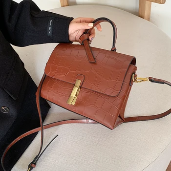 

Retro Fashion Crocodile pattern Tote bag 2019 New High quality PU Leather Women's Designer Handbag Lock Shoulder Messenger Bag