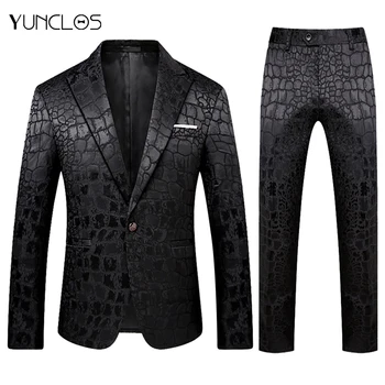 

YUNCLOS Mens Black Blazer Suit Jacket Mens Slim Fit Button Embroidery Blazer Masculino Autumn Mens Suit Sets Coat Elegant